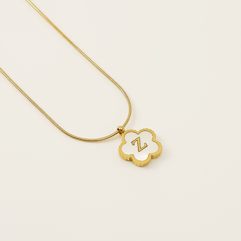 Or / Collier avec pendentif en forme de coquillage pour femme, série simple, lettre Z, en acier inoxydable plaqué or 18 carats, 1 pièce Image26